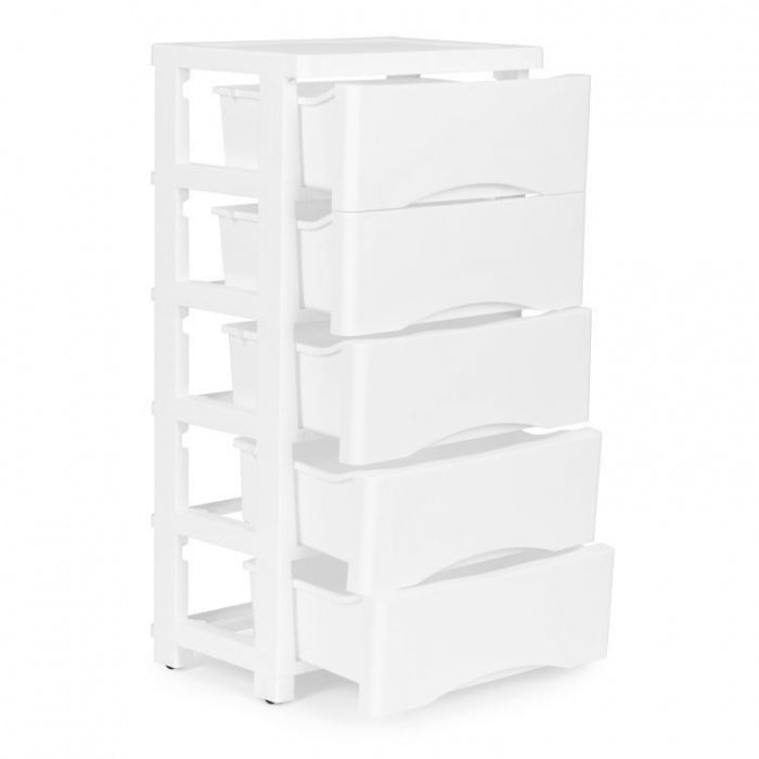 Raft pe roti cu 5 compartimente pentru depozitarea jucariilor ModernHome - Alb