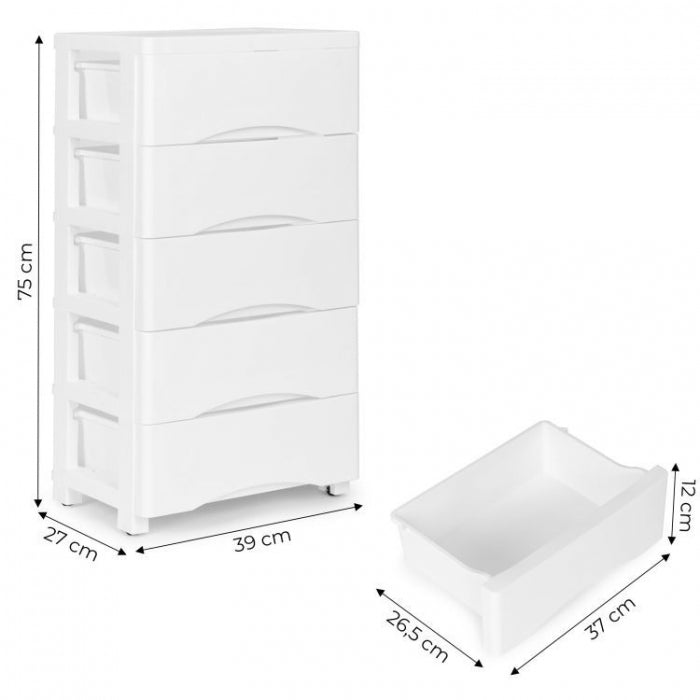 Raft pe roti cu 5 compartimente pentru depozitarea jucariilor ModernHome - Alb