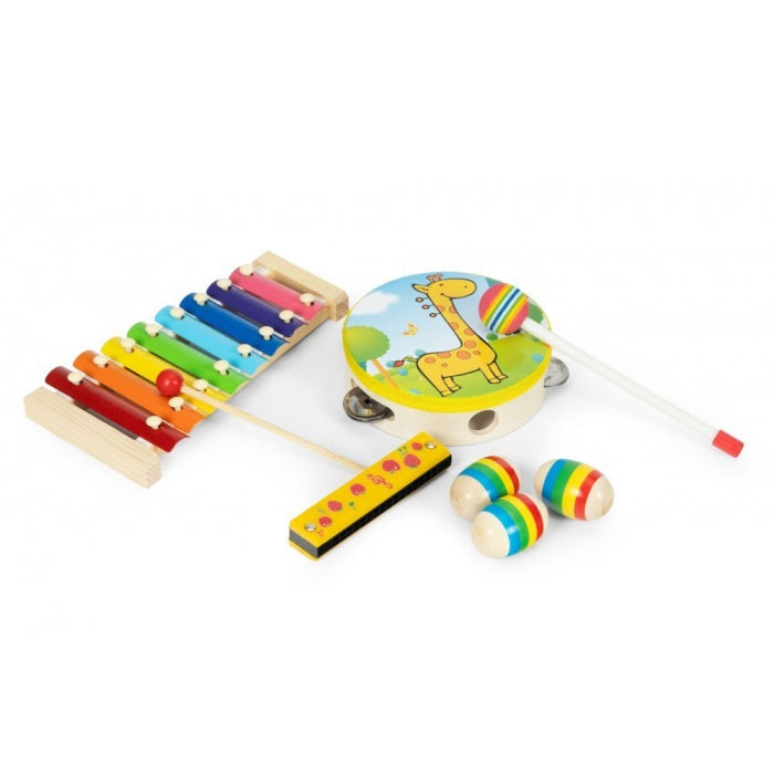 Set cu instrumente muzicale pentru copii din lemn, 14 instrumente, Ecotoys ESC-W-0243C