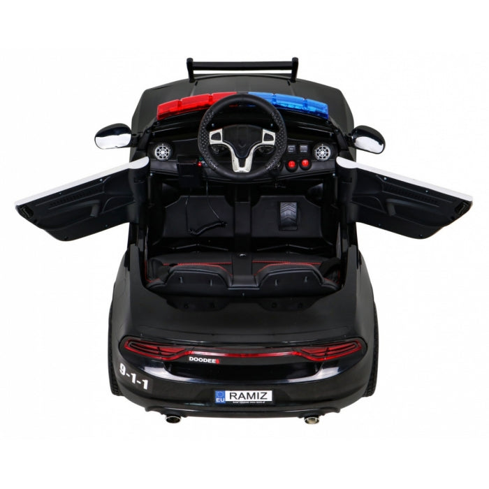 Masinuta electrica cu telecomanda Super-Police, roti EVA, scaun tapitat, 113x69x48 cm, putere 70W - Negru