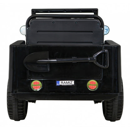 Masinuta electrica cu telecomanda Military Retro 4 X 4, roti EVA, scaun tapitat, 110x56x56 cm, putere 140W - Negru