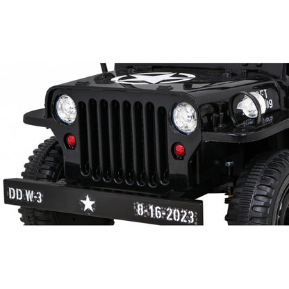 Masinuta electrica cu telecomanda Military Retro 4 X 4, roti EVA, scaun tapitat, 110x56x56 cm, putere 140W - Negru