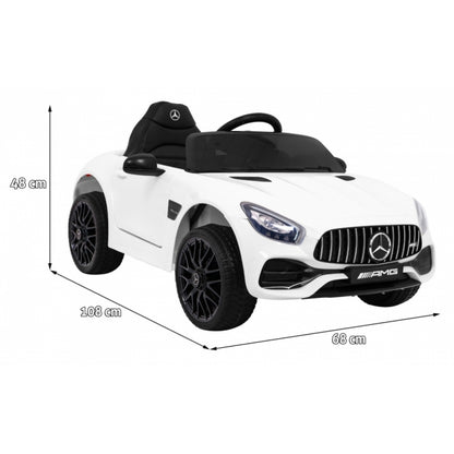 Masinuta electrica cu telecomanda MERCEDES BENZ GT, roti EVA, scaun tapitat, 108x68x48 cm, putere 70W - Alb