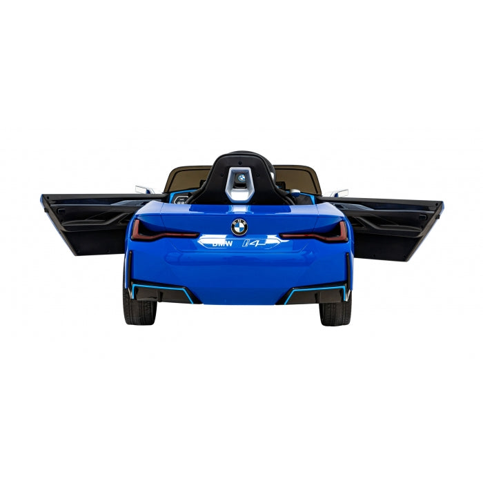 Masinuta electrica cu telecomanda BMW I4, roti EVA, scaun tapitat, 116x79x45 cm, putere 50W - Albastru