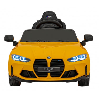 Masinuta electrica cu telecomanda BMW M4, roti EVA, scaun tapitat, 112x71x46 cm, putere 70W - Galben