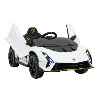 Masinuta electrica cu telecomanda LAMBORGHINI INVENCIBLE, roti EVA, scaun tapitat, 115x65x45 cm, putere 140W - Alb