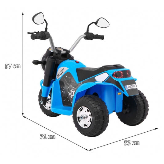 Motocicleta electrica MiniBike, roti din plastic, scaun tapitat, 71x53x57 cm, putere 6V - Albastru