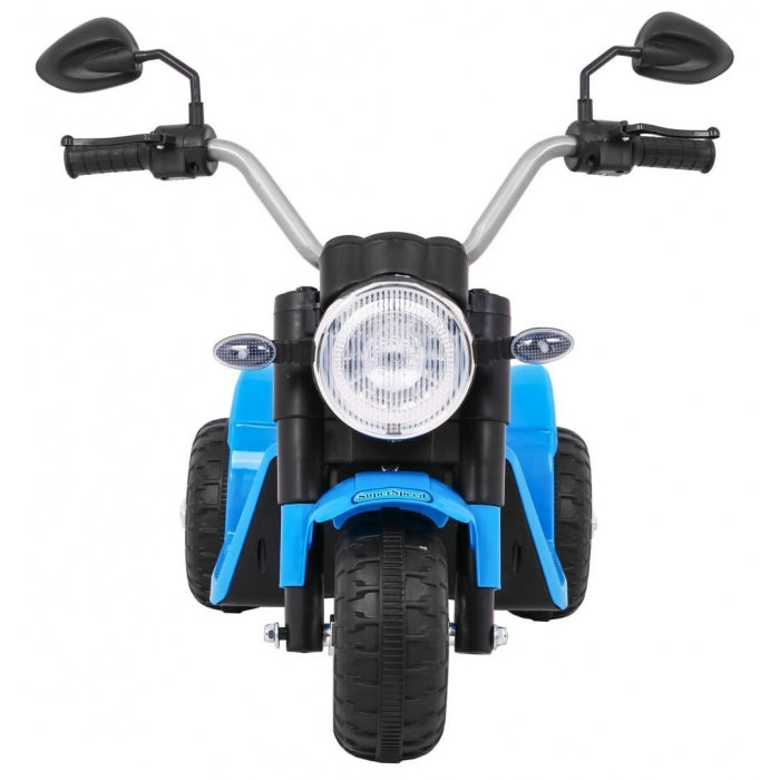 Motocicleta electrica MiniBike, roti din plastic, scaun tapitat, 71x53x57 cm, putere 6V - Albastru