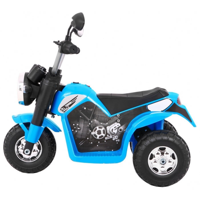 Motocicleta electrica MiniBike, roti din plastic, scaun tapitat, 71x53x57 cm, putere 6V - Albastru