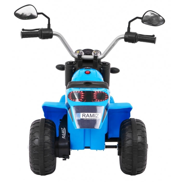 Motocicleta electrica MiniBike, roti din plastic, scaun tapitat, 71x53x57 cm, putere 6V - Albastru