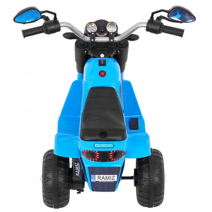 Motocicleta electrica MiniBike, roti din plastic, scaun tapitat, 71x53x57 cm, putere 6V - Albastru