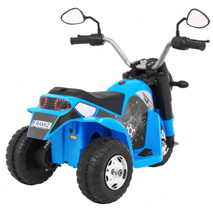 Motocicleta electrica MiniBike, roti din plastic, scaun tapitat, 71x53x57 cm, putere 6V - Albastru