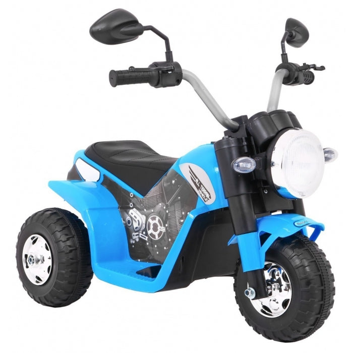 Motocicleta electrica MiniBike, roti din plastic, scaun tapitat, 71x53x57 cm, putere 6V - Albastru