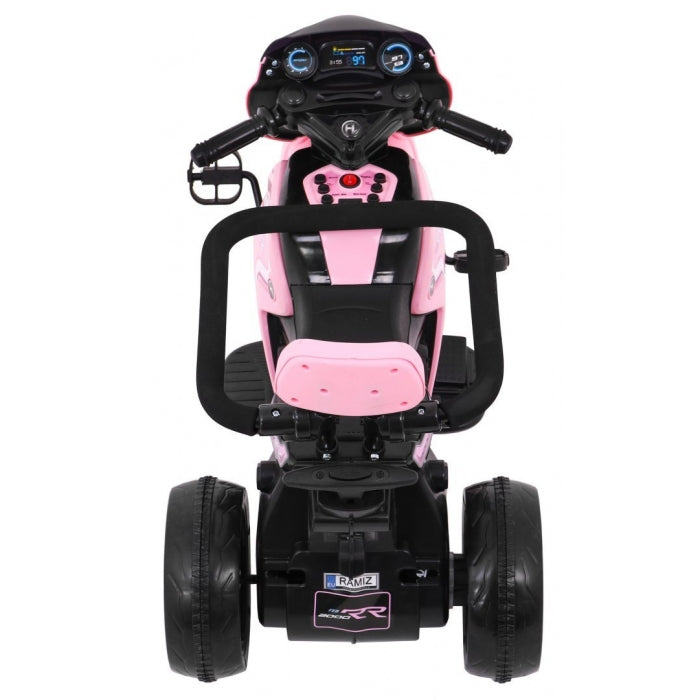 Motocicleta electrica 3 in 1, HL108, roti si scaun din plastic, 78x39x59 cm, putere 20W - Roz