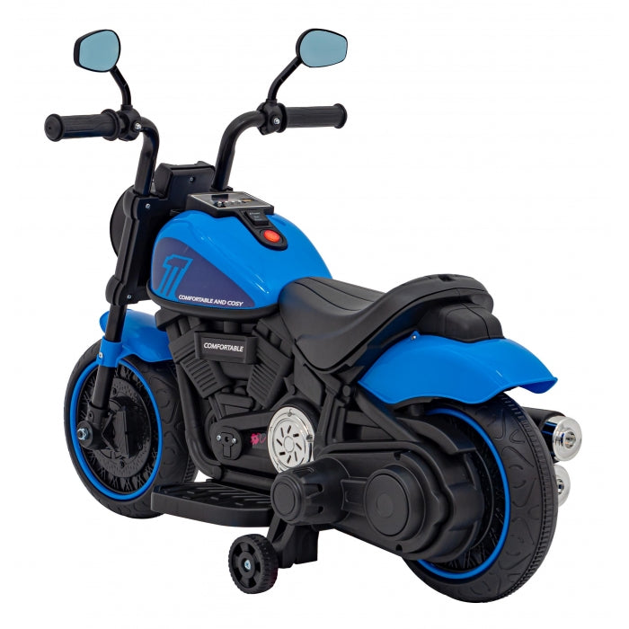 Motocicleta electrica CHOPPER FASTER AHL008, roti si scaun din plastic, 78x30x55 cm, putere 20W - Albastru