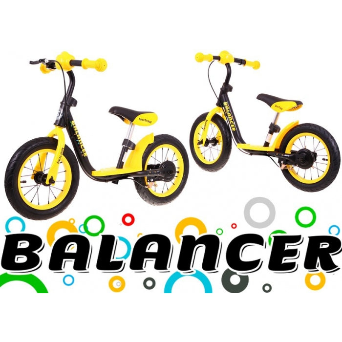 Bicicleta fara pedale cu frana, suport picioare, roti gonflabile, Balancer SporTrike - Galben
