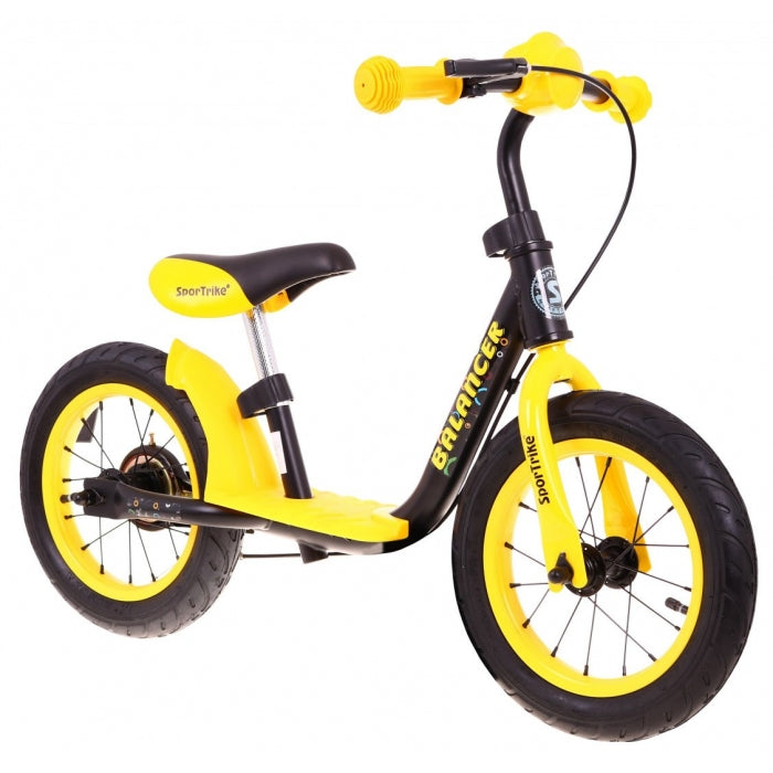 Bicicleta fara pedale cu frana, suport picioare, roti gonflabile, Balancer SporTrike - Galben