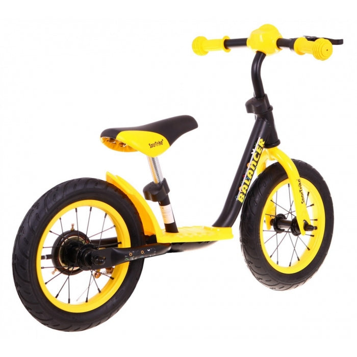 Bicicleta fara pedale cu frana, suport picioare, roti gonflabile, Balancer SporTrike - Galben