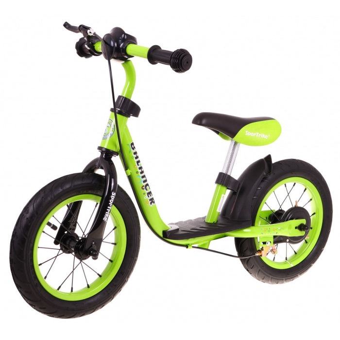 Bicicleta fara pedale cu frana, suport picioare, roti gonflabile, Balancer SporTrike - Verde