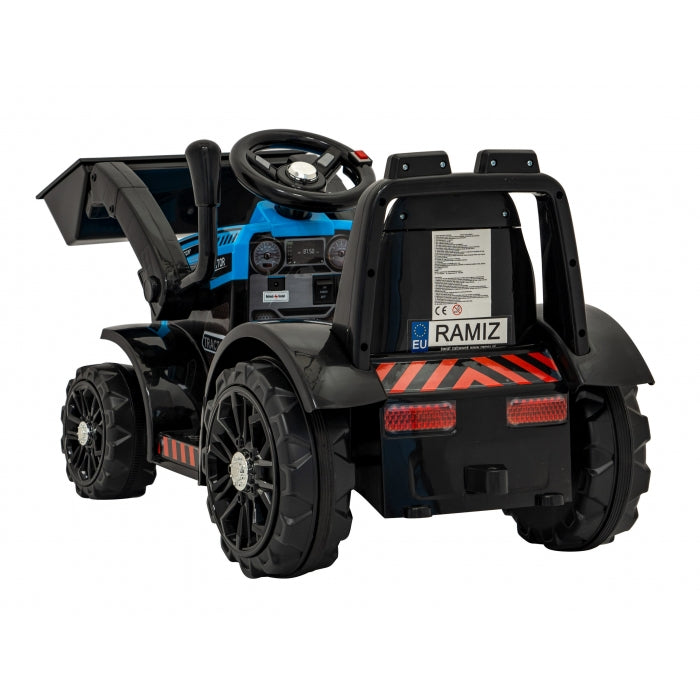 Buldozer electric cu cupa mobila ZP1001B, roti si scaun din plastic, 86x40x42 cm, putere 25W - Albastru