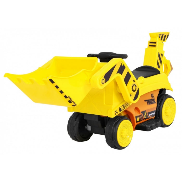 Excavator electric cu cupa mobila JJ309, roti si scaun din plastic, 113x41x52 cm, putere 6V - Galben