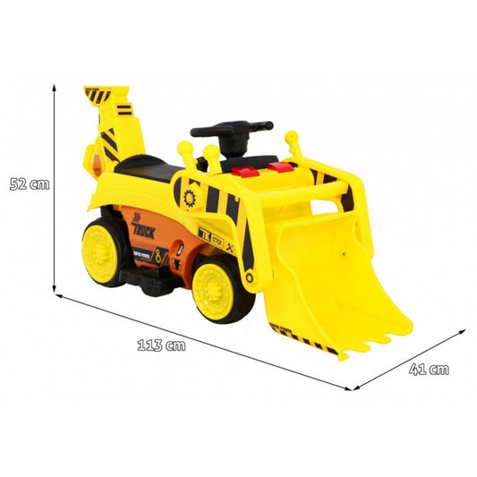 Excavator electric cu cupa mobila JJ309, roti si scaun din plastic, 113x41x52 cm, putere 6V - Galben