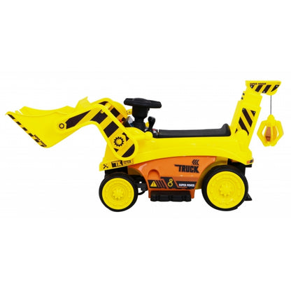 Excavator electric cu cupa mobila JJ309, roti si scaun din plastic, 113x41x52 cm, putere 6V - Galben