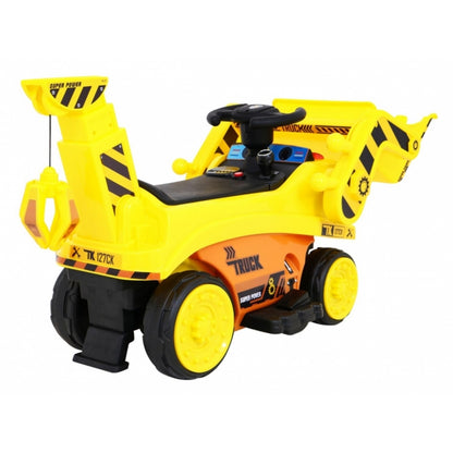 Excavator electric cu cupa mobila JJ309, roti si scaun din plastic, 113x41x52 cm, putere 6V - Galben