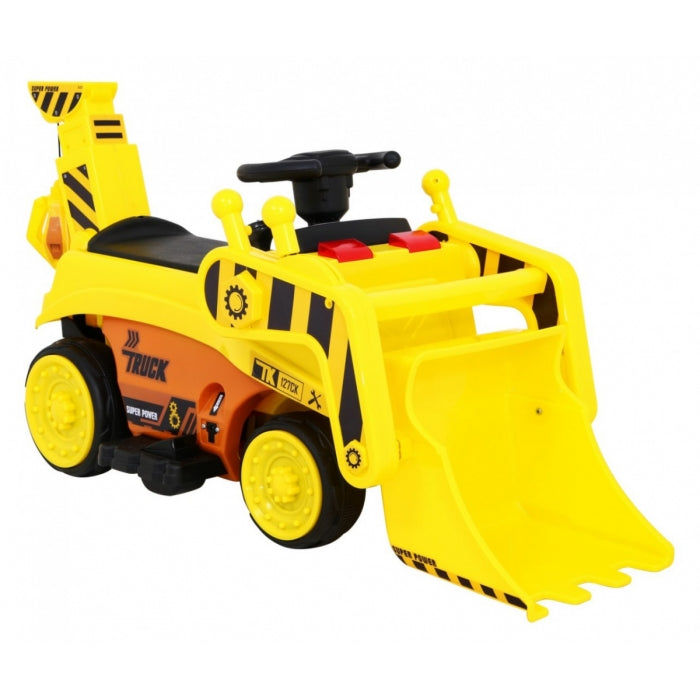 Excavator electric cu cupa mobila JJ309, roti si scaun din plastic, 113x41x52 cm, putere 6V - Galben