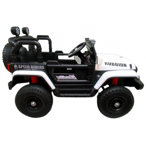 Masinuta electrica cu telecomanda si functie de balansare Jeep X7 4X4, 115x58x66 cm, varsta 2-5 ani, scaun tapitat, roti gonflabile, putere 140W, R-Sport - Alb