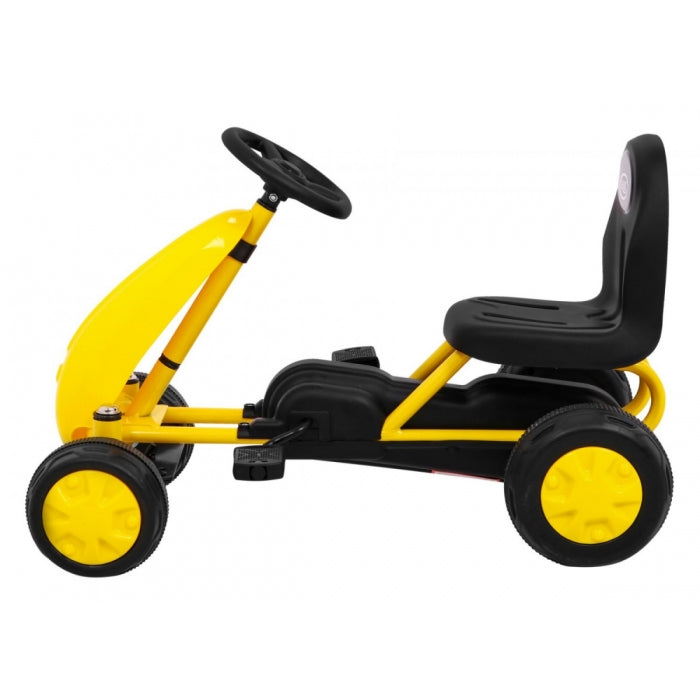 Kart cu pedale, roti si scaun din plastic B001, 60x35x39 cm, Gokart - Galben