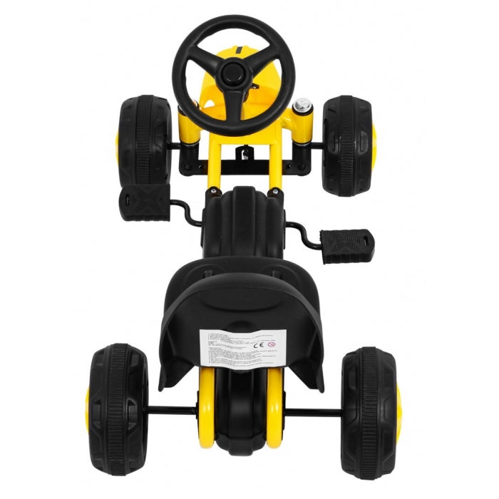 Kart cu pedale, roti si scaun din plastic B001, 60x35x39 cm, Gokart - Galben