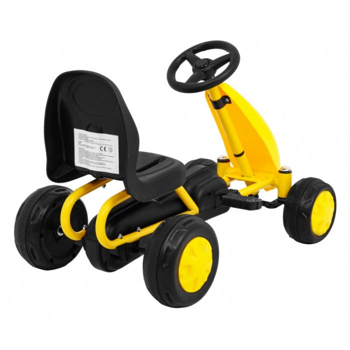 Kart cu pedale, roti si scaun din plastic B001, 60x35x39 cm, Gokart - Galben