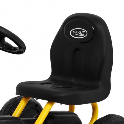 Kart cu pedale, roti si scaun din plastic B001, 60x35x39 cm, Gokart - Galben