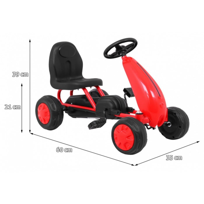 Kart cu pedale, roti si scaun din plastic B001, 60x35x39 cm, Gokart - Rosu