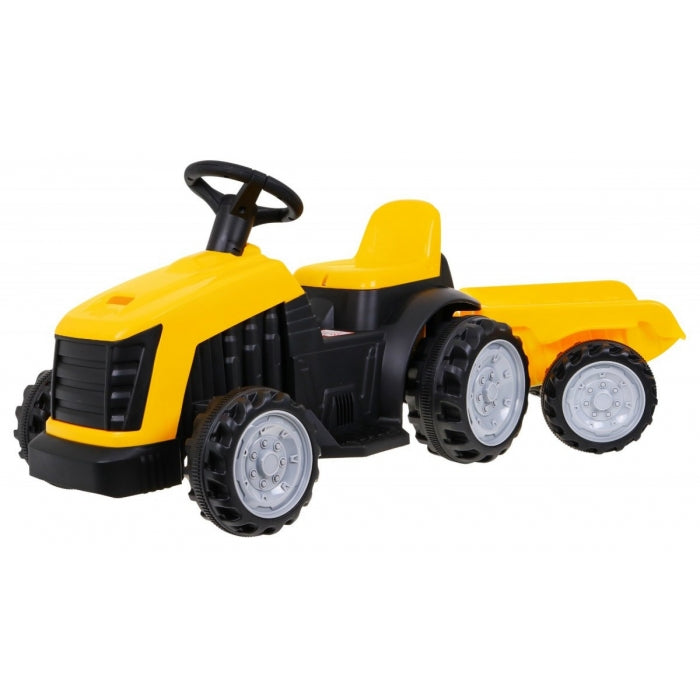 Tractor electric cu remorca TR1908T, roti si scaun din plastic, 112x40x43 cm, putere 25W - Galben