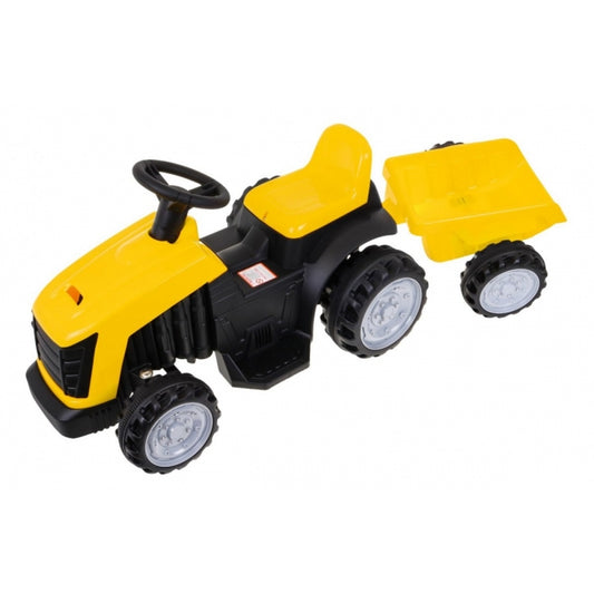 Tractor electric cu remorca TR1908T, roti si scaun din plastic, 112x40x43 cm, putere 25W - Galben