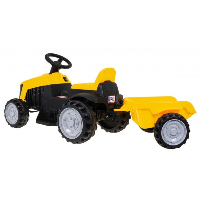 Tractor electric cu remorca TR1908T, roti si scaun din plastic, 112x40x43 cm, putere 25W - Galben
