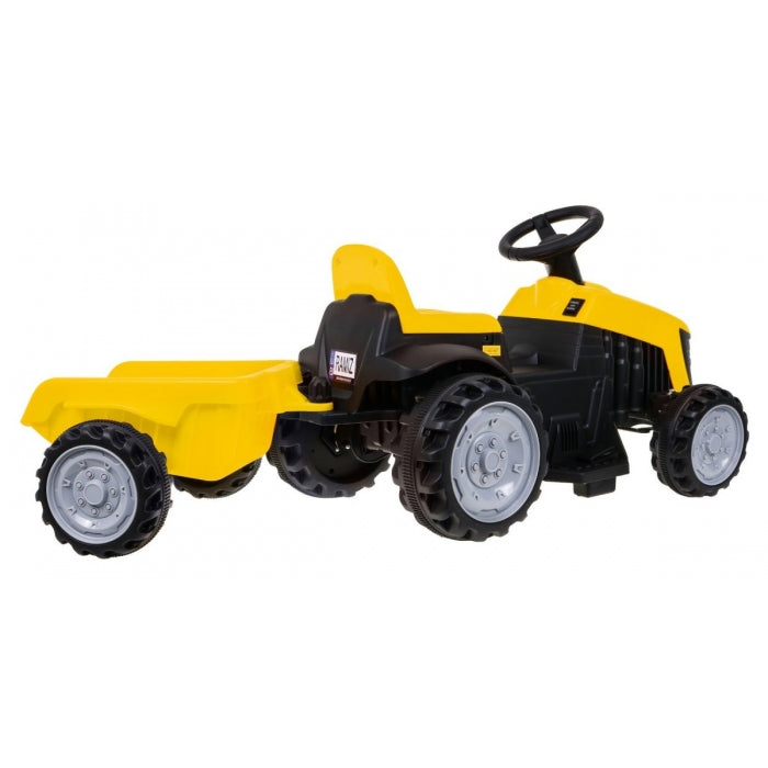 Tractor electric cu remorca TR1908T, roti si scaun din plastic, 112x40x43 cm, putere 25W - Galben