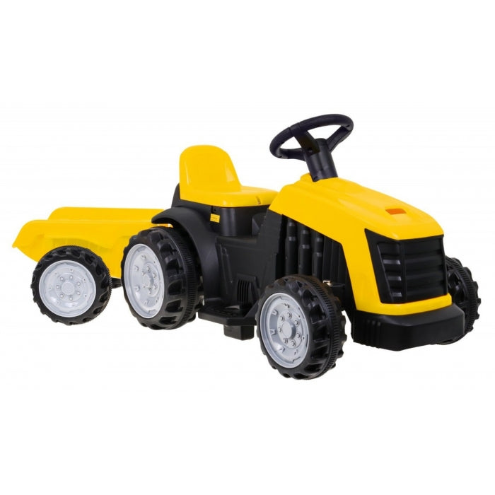 Tractor electric cu remorca TR1908T, roti si scaun din plastic, 112x40x43 cm, putere 25W - Galben