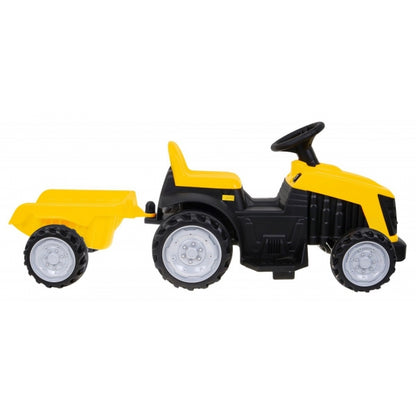 Tractor electric cu remorca TR1908T, roti si scaun din plastic, 112x40x43 cm, putere 25W - Galben