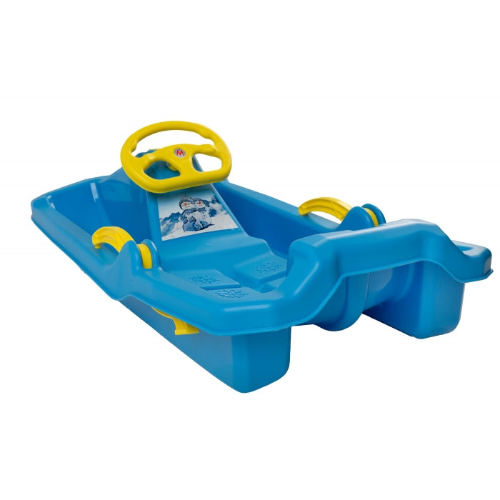 Sanie copii Marmat Niko cu manere, frana si volan - Albastru