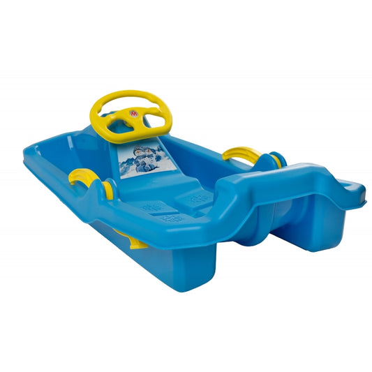 Sanie copii Marmat Niko cu manere, frana si volan - Albastru