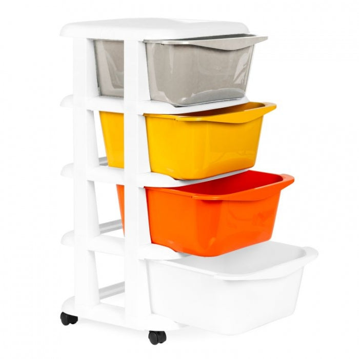 Raft pe roti cu 4 compartimente pentru depozitarea jucariilor ModernHome - Multicolor