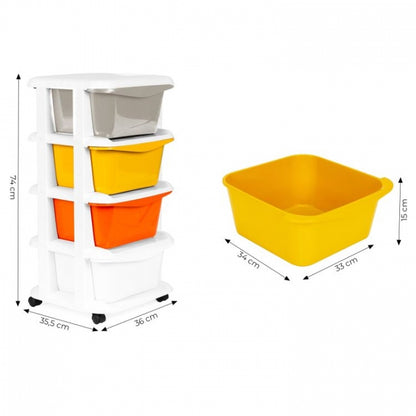 Raft pe roti cu 4 compartimente pentru depozitarea jucariilor ModernHome - Multicolor