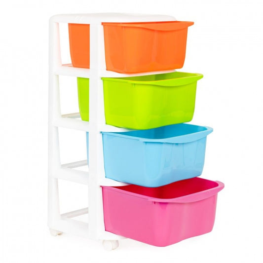 Raft pe roti cu 4 compartimente pentru depozitarea jucariilor ModernHome - Multicolor