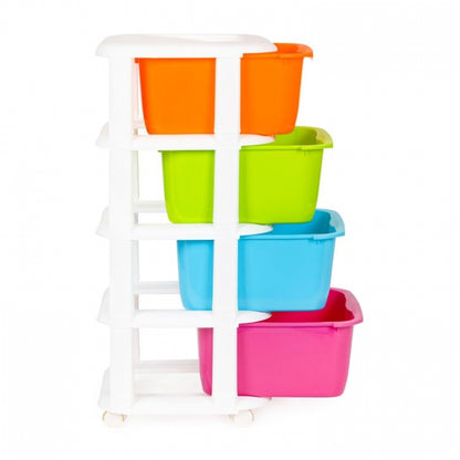 Raft pe roti cu 4 compartimente pentru depozitarea jucariilor ModernHome - Multicolor