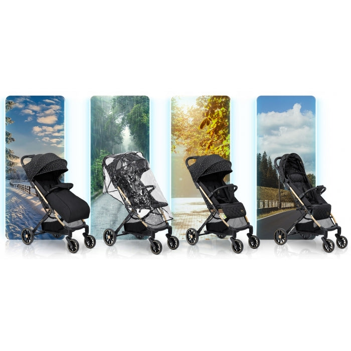 Carucior sport pentru copii, 78 x 33 x 104 cm, Nukido Paseo 716001 - Negru cu auriu