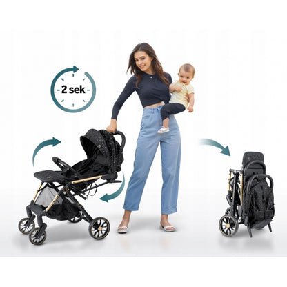 Carucior sport pentru copii, 78 x 33 x 104 cm, Nukido Paseo 716001 - Negru cu auriu