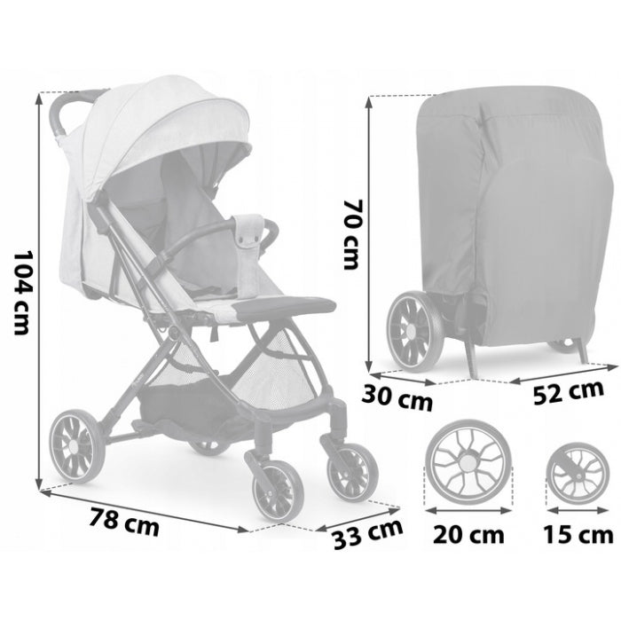 Carucior sport pentru copii, 78 x 33 x 104 cm, Nukido Paseo 716003 - Gri deschis